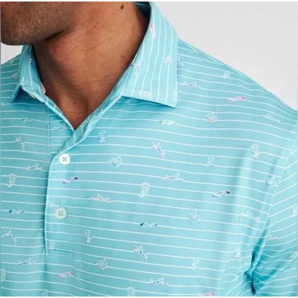 Johnnie-O Baja Surfin' Stripes Graphic Print Polo Size Large